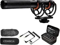 Comica CVM-VM20 Shotgun Microphone, Super-Cardioid Camera Microphone with Rycote Shockmount, Windscreen, Wind Muff, OLED Power Display, Video