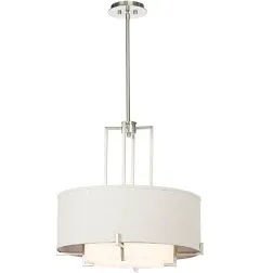 Possini Euro Design Concentric Shades Brushed Nickel Pendant Chandelier 28" Wide Modern White Fabric Drum 4-Light Fixture for Dining Room House Foyer Kitchen Island Entryway Bedroom Living Room