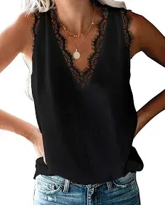 Haute Edition Women's Lace Trim V-Neck Summer Casual Tank Top