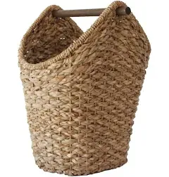 Creative Co-Op Bankuan Braided Oval Toilet Paper Basket with Wood Bar