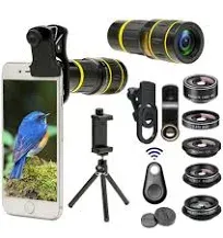 Godefa Cell Phone Camera Lens with Tripod+ Shutter Remote,6 in 1 18x Telephoto Zoom Lens/Wide Angle/Macro/Fisheye/Kaleidoscope/CPL, Clip-On lense Compatible for iPhone X 8 7 6s Plus, Samsung and More