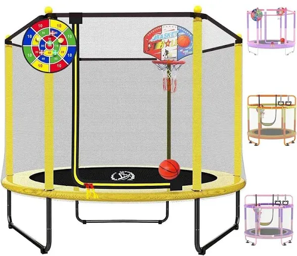 LANGXUN Kid Mini Trampoline w/ Safety Net Enclosure and Basketball Hoop (Used)