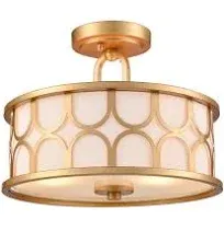 Gold Semi Flush Mount Ceiling Light 12.99&#034; 2-Light Double Modern Drum Light