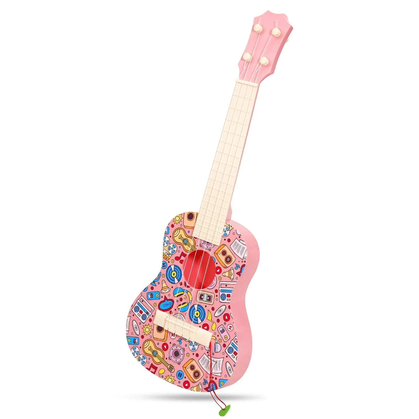 LeeQee 21in Colorful Graffiti Ukulele Guitar for Kids, 4 Strings Kids Guitar Ukulele Musical Instruments Learning Educational Toys with Picks for 3 4 5 6 7 8 9 10 11 12 Kids Toddler Boys Girls (Pink)