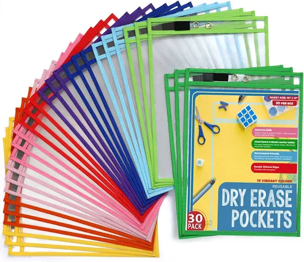 Bonbela Dry Erase Pockets 30 Pack Dry Erase Sleeves Reusable Sheet Protectors