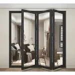 KaMic 96" x 80" 3 Panels Aluminum Folding Doors in Black Folded Out from Left to Right