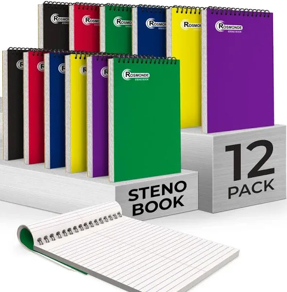 48 Pack Bulk Spiral Steno Book, 6" x 9" Gregg Ruled Steno Notebook, Assorted Covers, 80 Sheets (160 Pages) Bulk Steno Notebooks for Writing Notes in Office, School, College, Spiral Note Pads