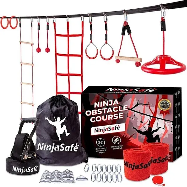 Ninja Backyard with 10 Durable Obstacle Course and 50' Slackline