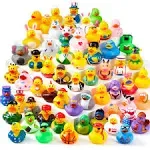 JOYIN 60 Pcs Rubber Ducks, Random Assortment Jeep Ducks Bulk with Mesh Carry Bag, Mini Rubber Duckies for Toddler Baby Bath Toys, Kids Bath Pool Toys Birthday Gifts Party Favors