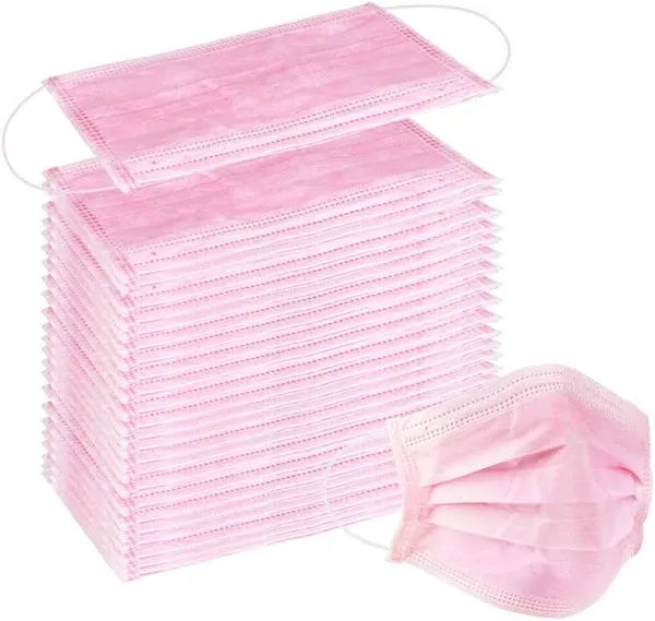 Wecolor 100 Pcs Disposable 3 Ply Earloop Face Masks, Suitable for Home, School, Office and Outdoors (Pink)