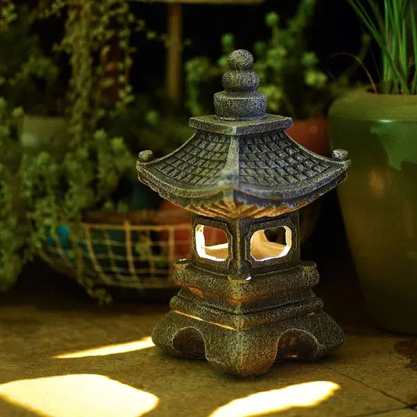 Solar Pagoda Lantern Garden Statue LED Light Outdoor Zen Garden Japanese 