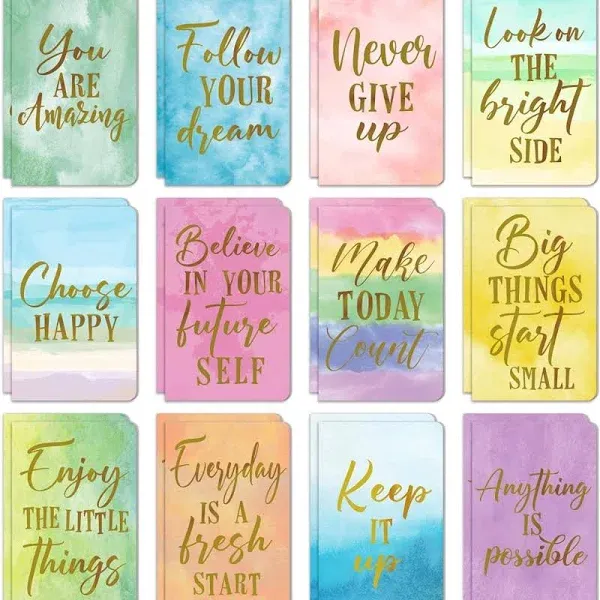 24 Pcs Mini Colorful Notebooks, Funny Motivational Journals Notepads Inspirational Notepads Small Pocket Notebook for Kids Teacher School Office Gift Bulk Prizes Travel Supplies (Watercolor)