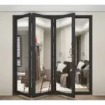 96" x 80" 3 Panels Aluminum Folding Doors In Black Folded Out From Right To Left