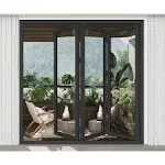 KaMic 96" x 96" 3 Panels Aluminum Folding Doors In Bluck, Folded Out From Right To Left