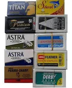 100 Shaving Safety Razor Double Edge Blades of 10 Top Brands Feather Astra @more