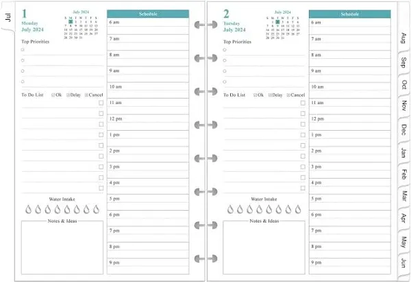 2024-2025 Planner Refills - One Page Per Day, 2024-2025 Daily ＆ Monthly Plann...