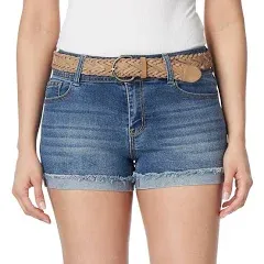 Wallflower Women's Luscious Curvy Mid-Rise Bling Belted Shorts