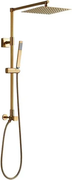 Polaris Lux Rain Shower System, includes 10” Square Rainfall Shower Head and Handheld Shower Combo, Height Adjustable Spray Holder, Retrofit, 60” Hose (2.5 GPM Brushed Gold)