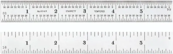 Starrett Spring Tempered Steel Rule with Satin Chrome Finish, Quick Reading, and Inch Graduations - 6" Length, 4R Graduation Type, 3/64" Thickness - C604R-6