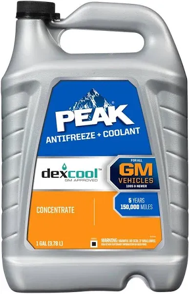 PEAK DEX-Cool® Antifreeze + Coolant, Premium Engine Coolant with Antifreeze, Car Antifreeze Coolant Mixture for GM Vehicles, 1 Gallon