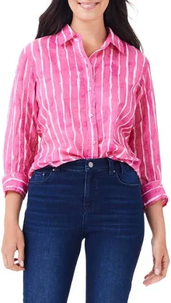 NIC+ZOE Women's Watercolor Stripe Girlfriend Shirt