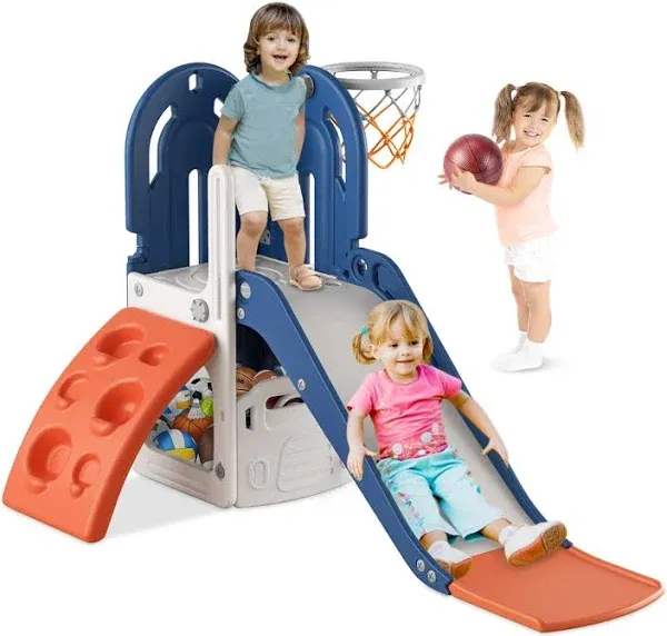 BIERUM 4 in 1 Toddler Slide with Basketball Hoop and Ball