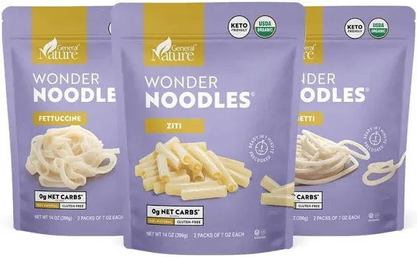 Wonder Noodles Variety Pack Organic Keto Pasta | Zero Carb Noodles | Kosher, Vegan - Friendly, No Sugar, No Fat | Ready to eat, Paleo Pasta | Includes 2 Packages of Spaghetti Pasta, 14 Oz Each