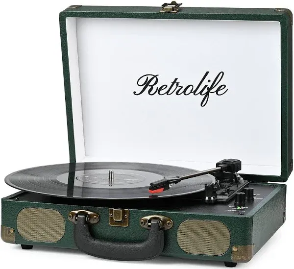 Vinyl Record Player 3-Speed Bluetooth Suitcase Portable Belt-Driven Record Player with Built-in Speakers RCA Line Out AUX in Headphone Jack Vintage Turntable Brown