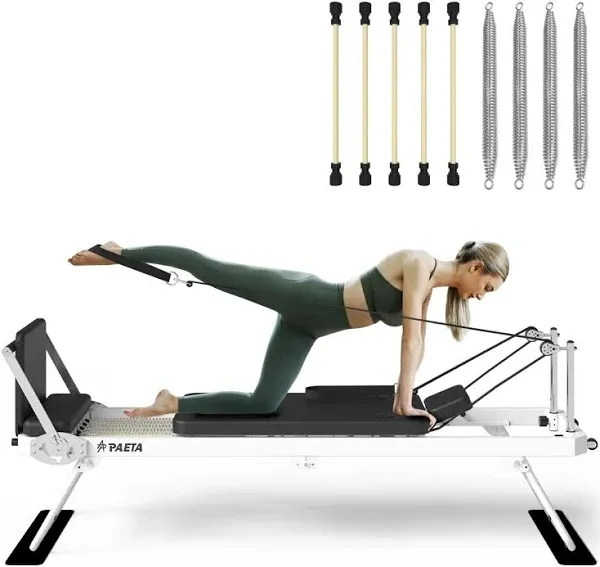 Pilates Reformer, PAETA Foldable Reformer Pilates Machine for Home Use, with Dual Resistance- Springs and Cords, Pilates Equipment for Home Workouts with Jump Board, Up to 400 LBS