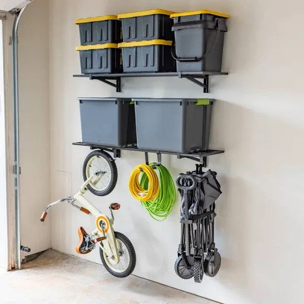 Heavy-Duty Garage Wall Mounted Shelves 1&#039;X4&#039; Storage Shelf with Hooks 2 Pack