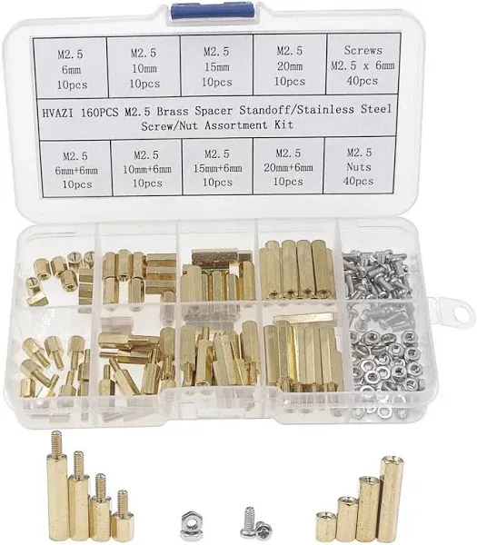 160PCS M2.5 Brass Spacer Standoff/Stainless Steel Screw/Nut Assortment Kit,Male-Female