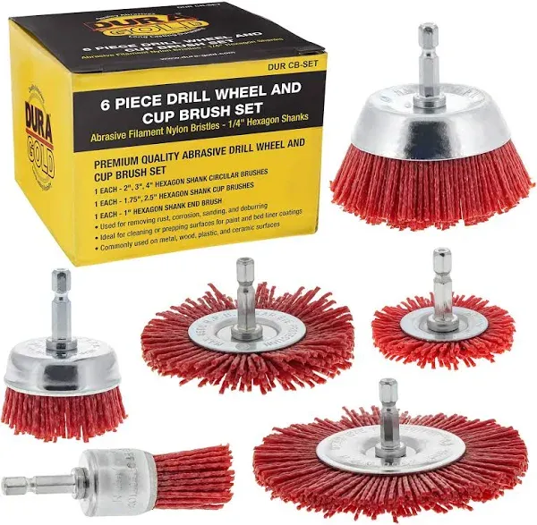 Dura-Gold 6 Piece Abrasive Filament Nylon Wire Bristle Drill Wheel and Cup Brush