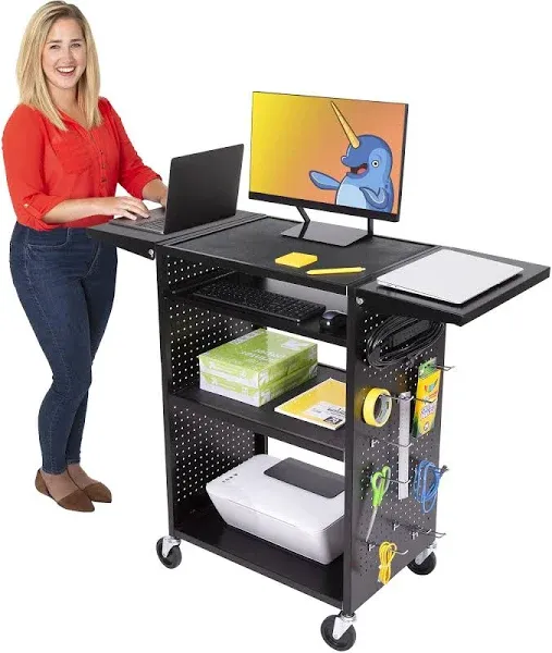 Stellar AV Cart + Cabinet + Keyboard Tray | Customizable Mobile Workstation with Pegboard Hooks