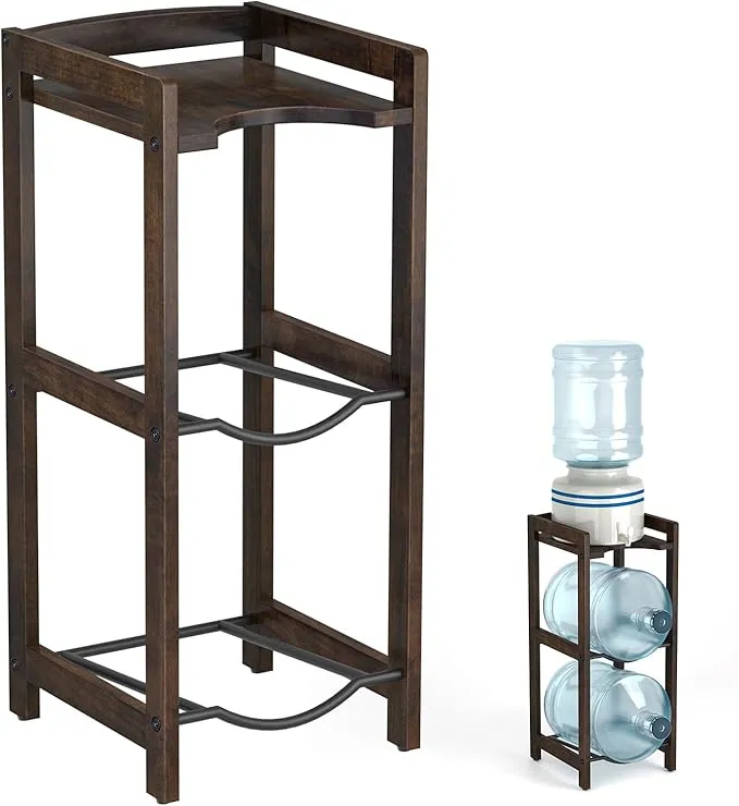 5 Gallon Water Jug Holder with Top Shelves, Natural Solid Wood Water Dispenser Stand 31"H, 3-Tiers 5 Gallon Water Jug Stand, Water Cooler Jug Rack, 5 Gallon Water Bottle Holder with 2 Slot & Top Shelf