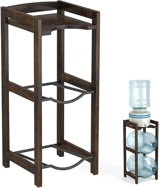 5 Gallon Water Jug Holder with Top Shelves, Natural Solid Wood Water Dispenser