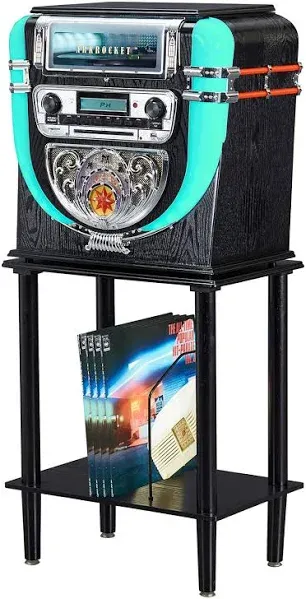 Boston Tabletop Jukebox Record Player Entertainment System with Stand Bluetooth CD Player FM Radio SD USB