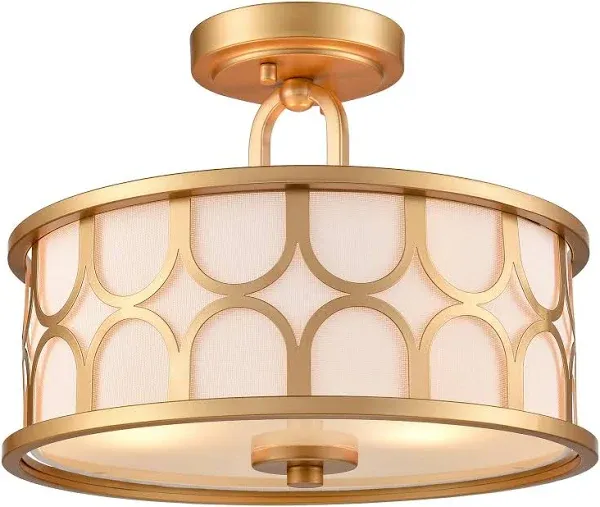 Gold Semi Flush Mount Ceiling Light 12.99" 2-Light Double Modern Drum Light Fixtures Ceiling for Hallway Bedroom Living Room Porch Entryway…