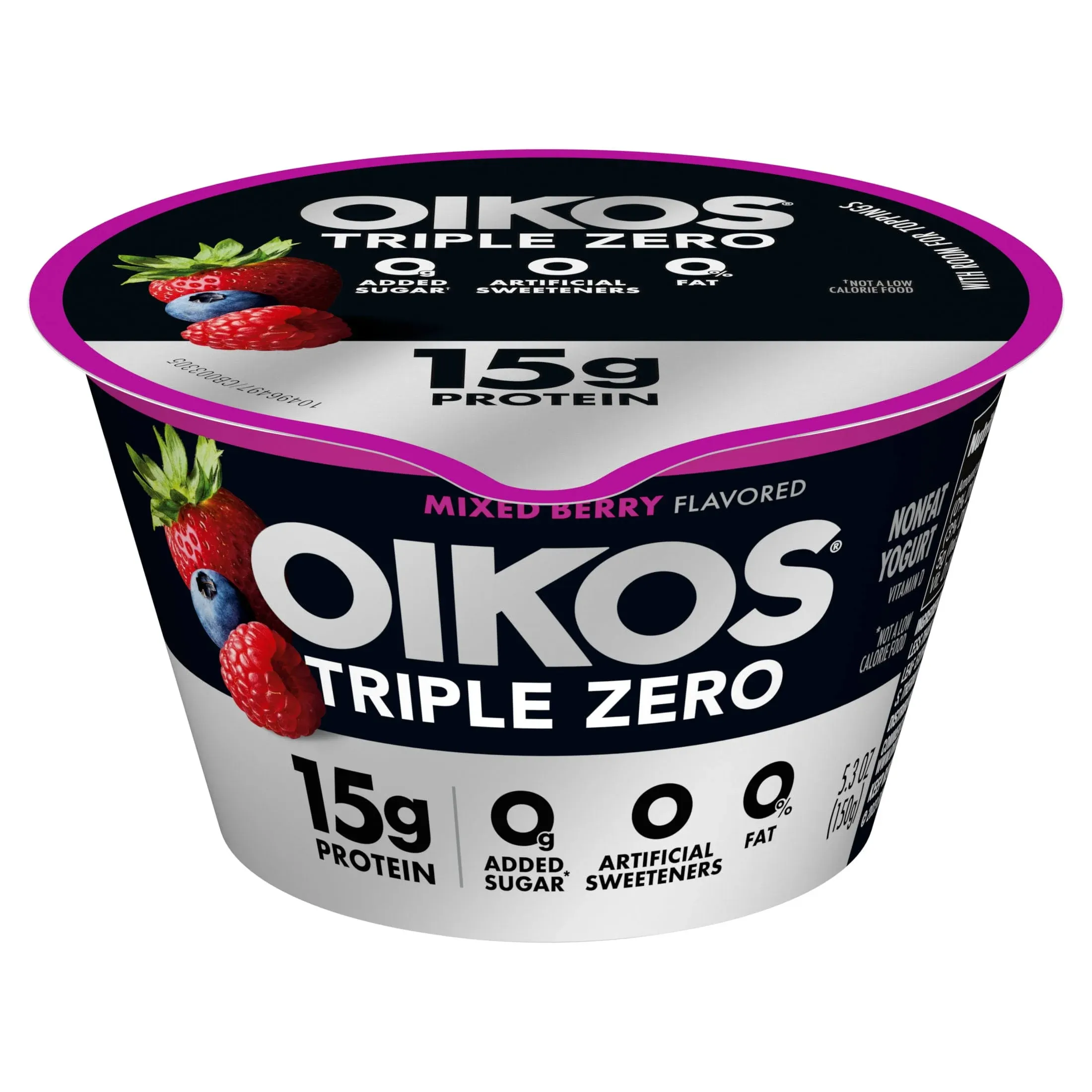 Oikos Triple Zero Yogurt, Nonfat, Greek, Mixed Berry Flavor, Blended - 5.3 oz