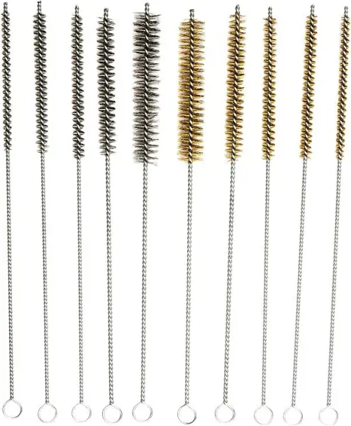 10-Piece Tube Cleaning Brush Kit | Brass Wire Bore Brushes &amp; Stainless Steel ...