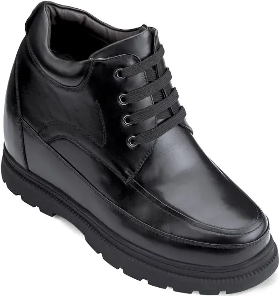 Calden Men's Invisible Height Increasing Elevator Shoes - Black Leather Lace-up High-top Boots with Extra Tall - 5.2 Inches Taller - K511615 - Size 10 D(M) US