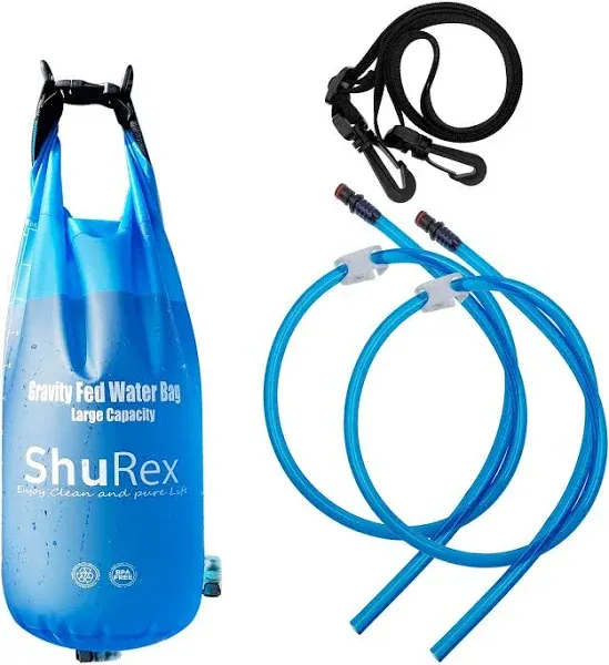 3-Gal Gravity-Fed Water Bag with 2 Outlet Pipes for Sawyer Water Filtration System Survival Water Filter Straw, Compatible with LifeStraw and Other Water Filter Straw, BPA-Free (12L/3Gal)