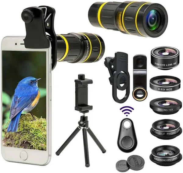 Godefa Cell Phone Camera Lens with Tripod+ Shutter Remote,6 in 1 18x Telephoto23