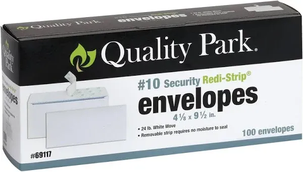 Quality Park Self Seal Security Envelopes Security Tint 4-1/8&#034; x 9-1/2&#034; 100 Pack