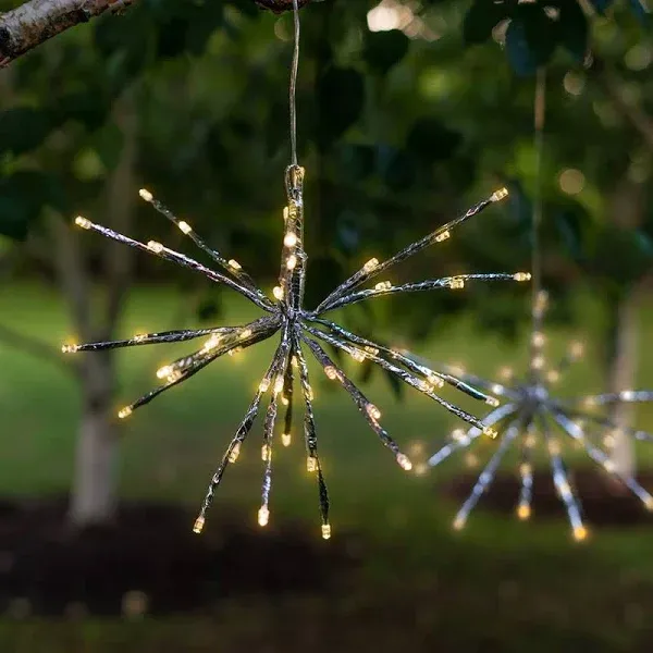 Solar LED Hanging Snowflake Light - Starburst Style Outdoor Light, Flexible Branches, For Garden, Patio, Outdoor Living Area - 48 Warm White LEDs