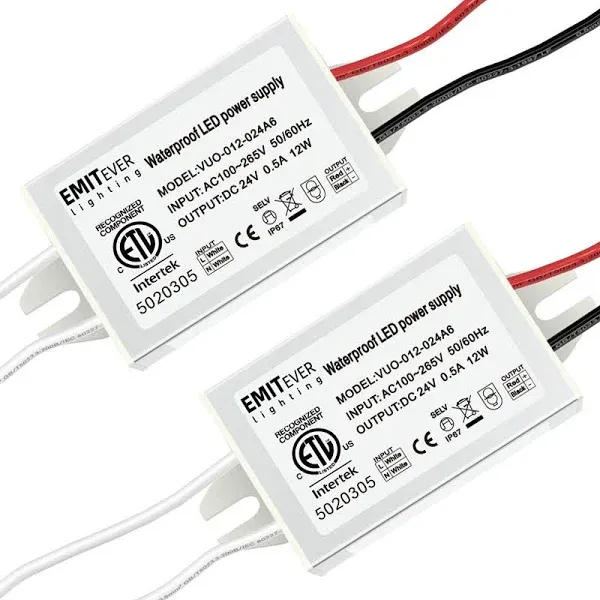 EMITEVER 24Volt LED Power Supply Driver 12W 2-Pack