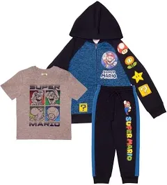 Nintendo Mario Kart Boys Zip Up Hoodie T-Shirt and Sweatpants 3-Piece Set for Kids (4-16)