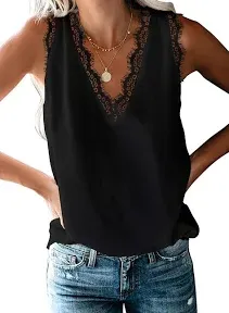 Haute Edition Women's Lace Trim V-Neck Summer Casual Tank Top