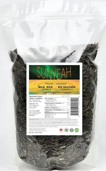 SUNYEAH Organic Canadian Wild Rice, 2 Kg(4.4 LB), Grade A, Full Grain（10-15mm）, Canadian North Saskatchewan Organic Ice Lake Harvest Long Grain Wild Rice , Bulk Wild Rice Organic, NO-GMO, Gluten free, Vegan