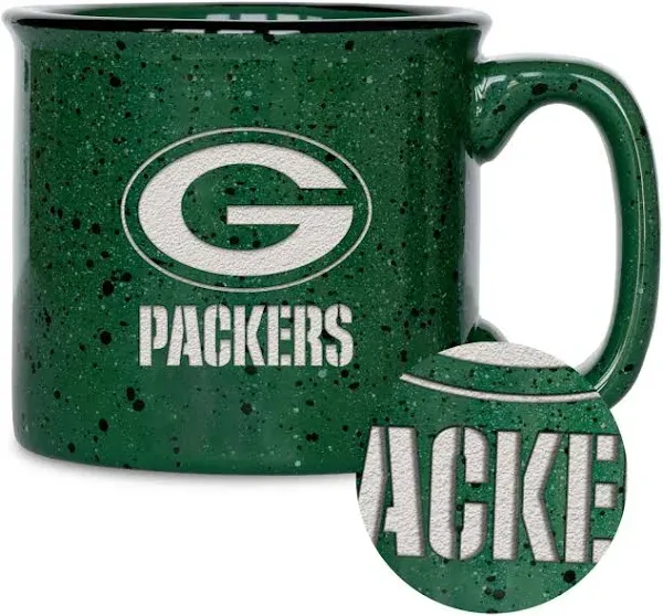 Rico Industries NFL Football Green Bay Packers Speckle 12oz Laser Engraved Campfire Mug