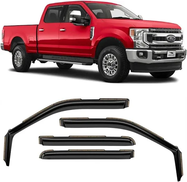 Voron Glass in-Channel Extra Durable Rain Guards for Ford F250 to F550 Super Duty 2017-2022 Crew Cab, Window Deflectors, Vent Window Visors, 4 Pieces - 200289